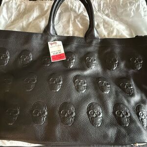 iOpelle black leather skull large tote NWT